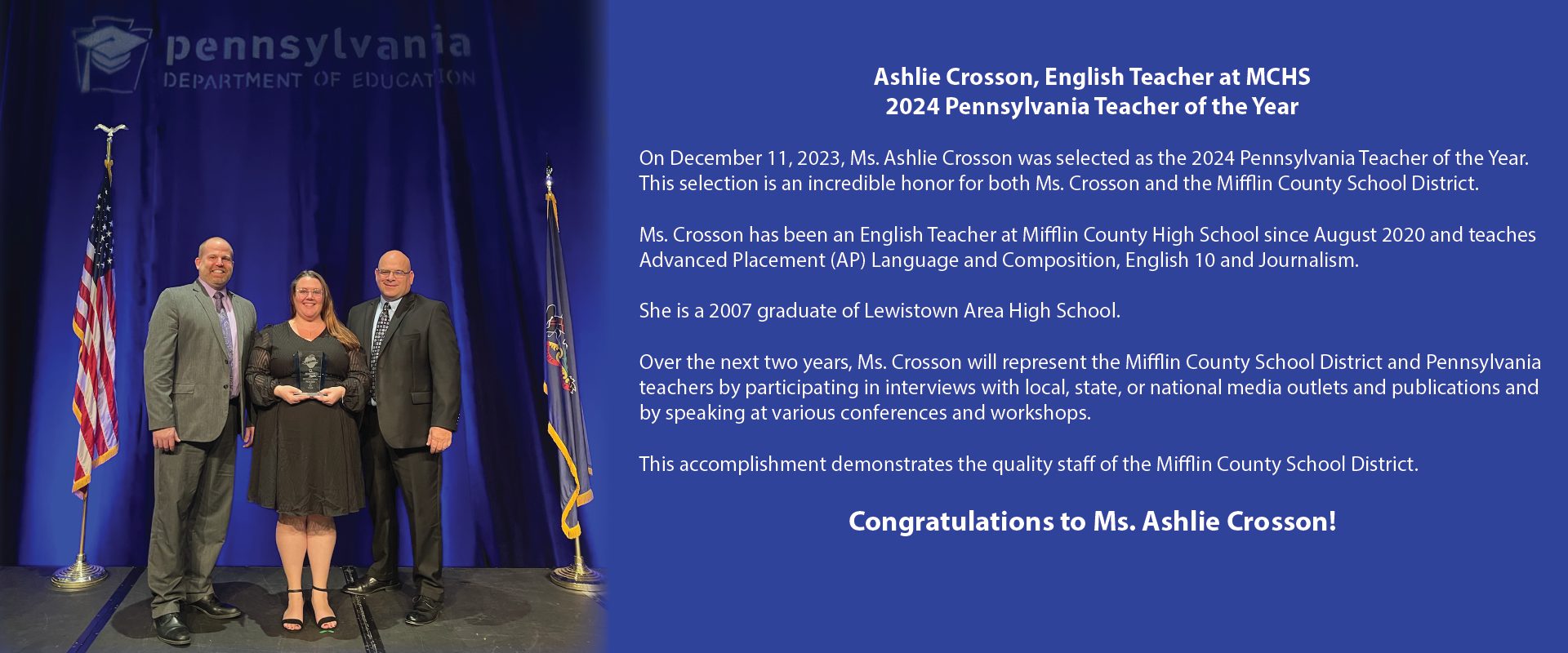 Ashlie Crosson, 2024 PA Teacher of the Year text version link in footer