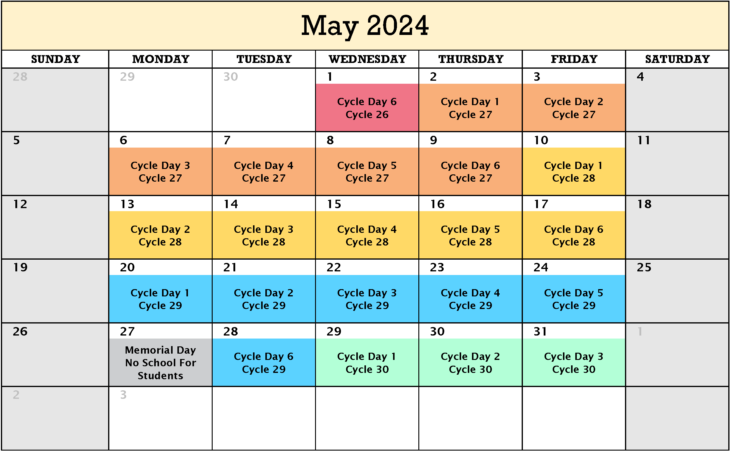 May 2024 Cycle Calendar text version in footer