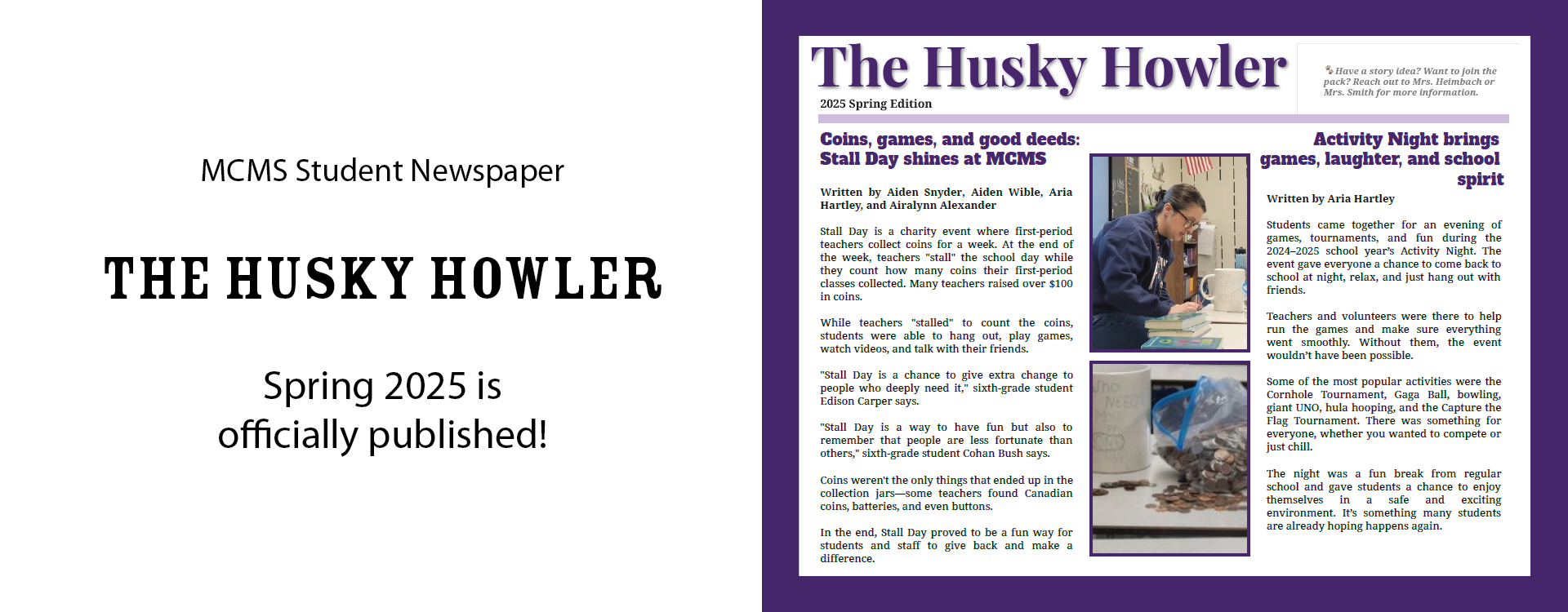 The Husky Howler Spring 2025 banner, text version in footer