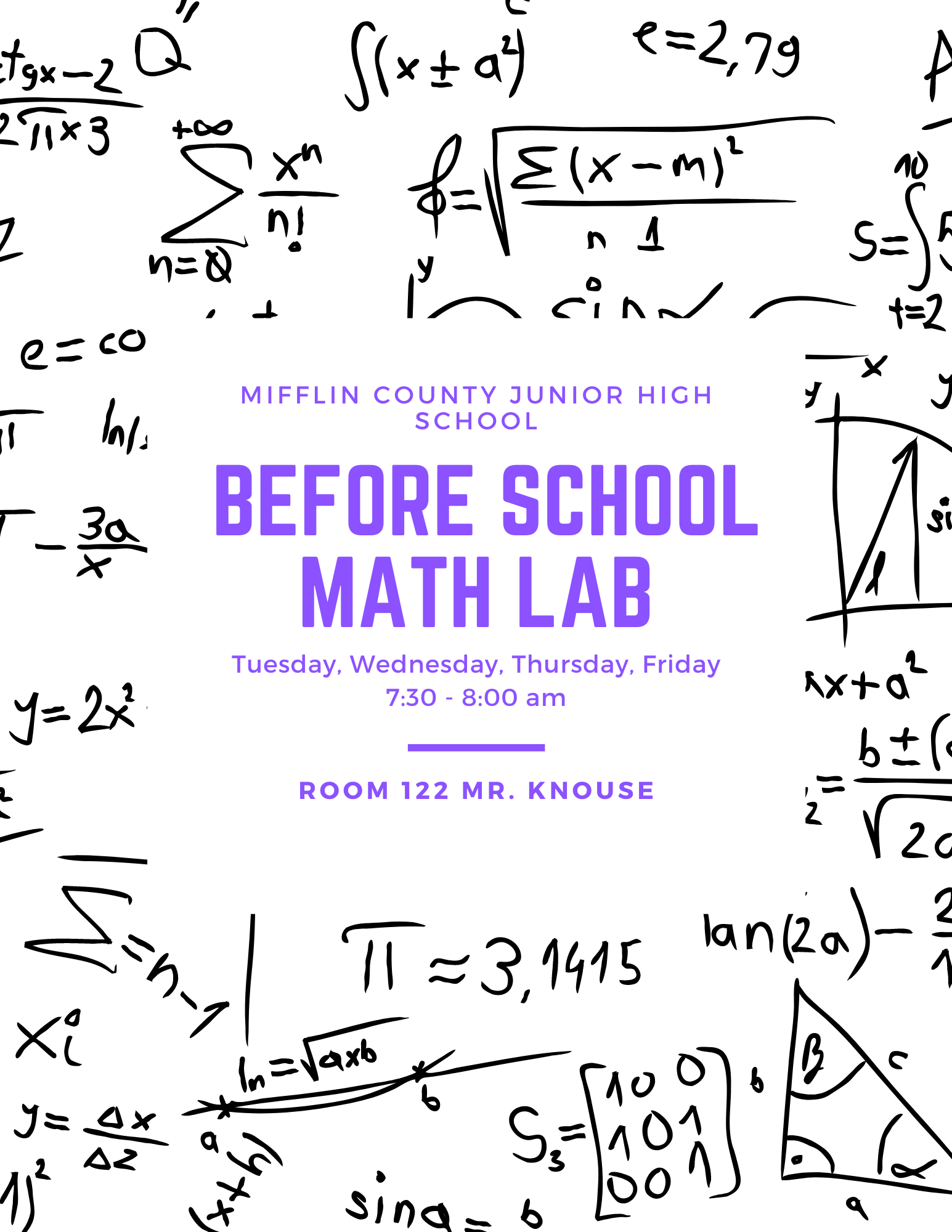 Math Lab Tues-Fri Rm 122 7:30am-8