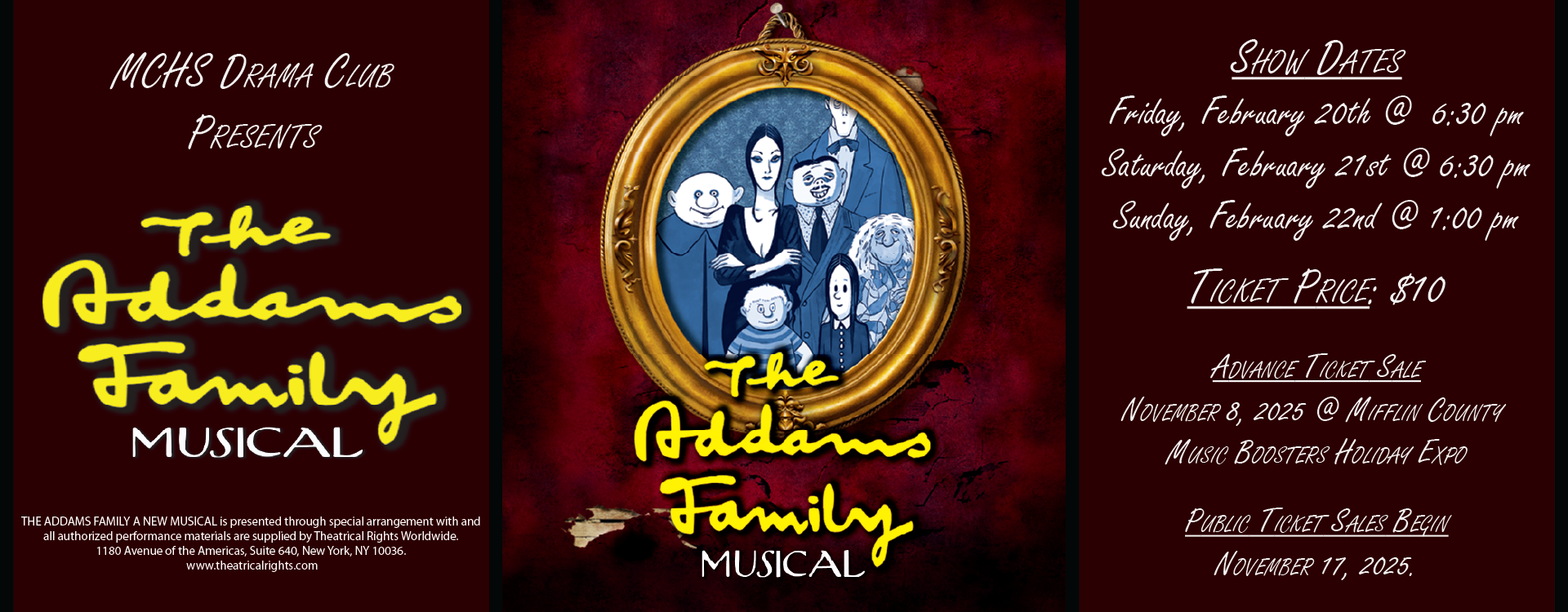 Addams Family Play Musical, text version in footer