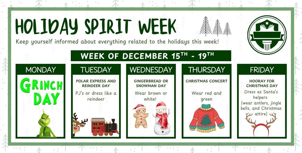 ED Holiday Spirit Week, text version in footer
