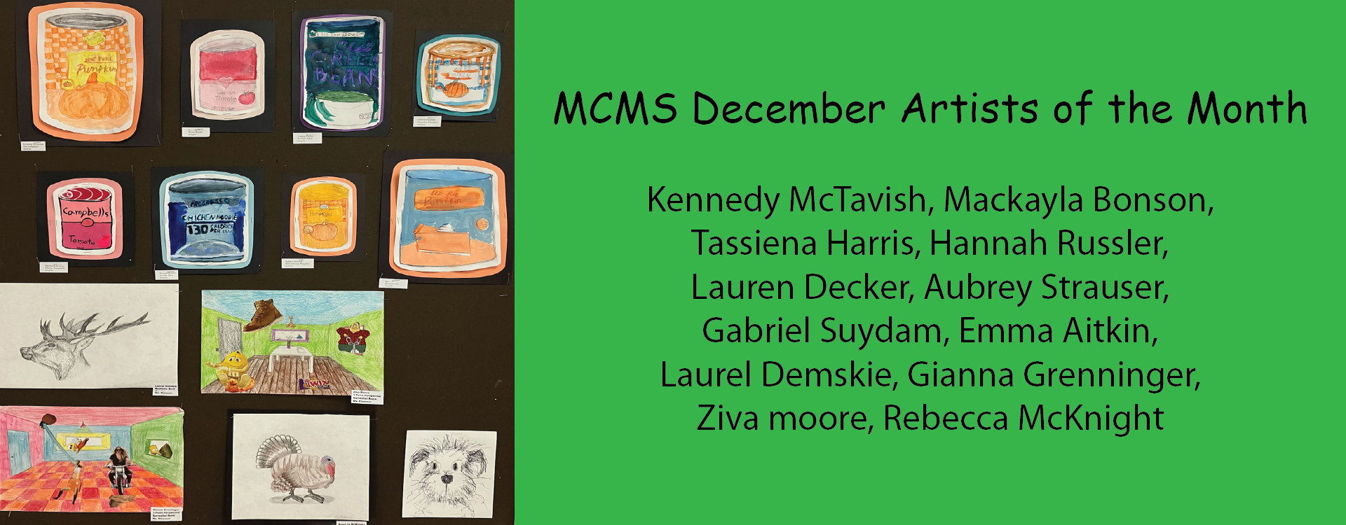 MCMS December Artists of the Month, text version in footer