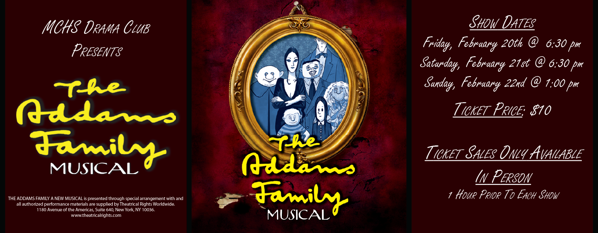 Addams Family Musical Banner, text version in footer