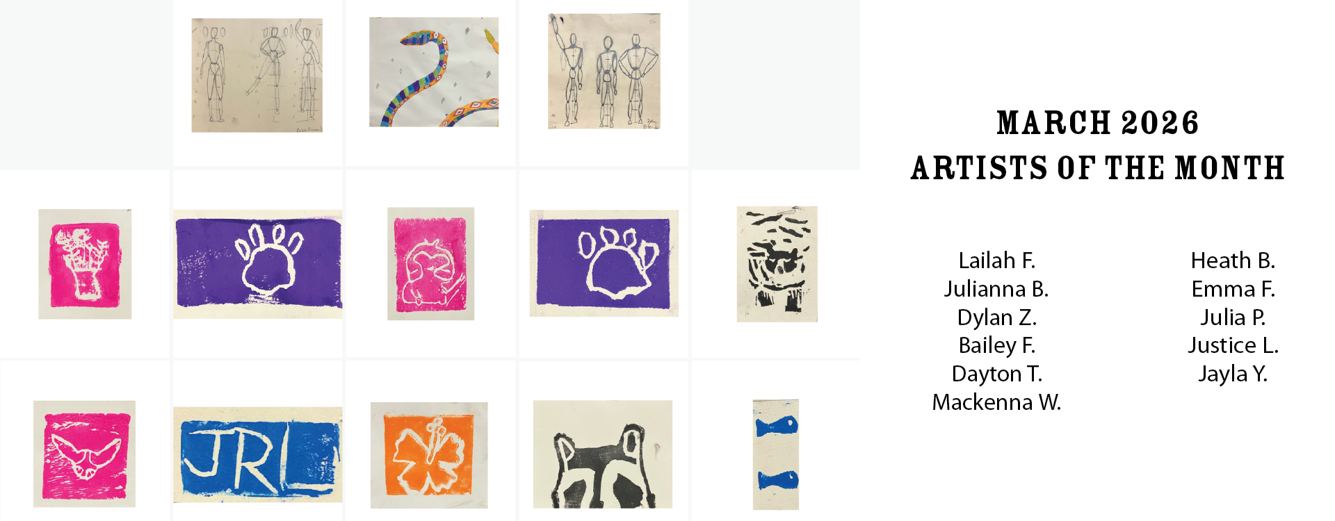 Artists Of The Month March 2026 MCMS, text version in footer