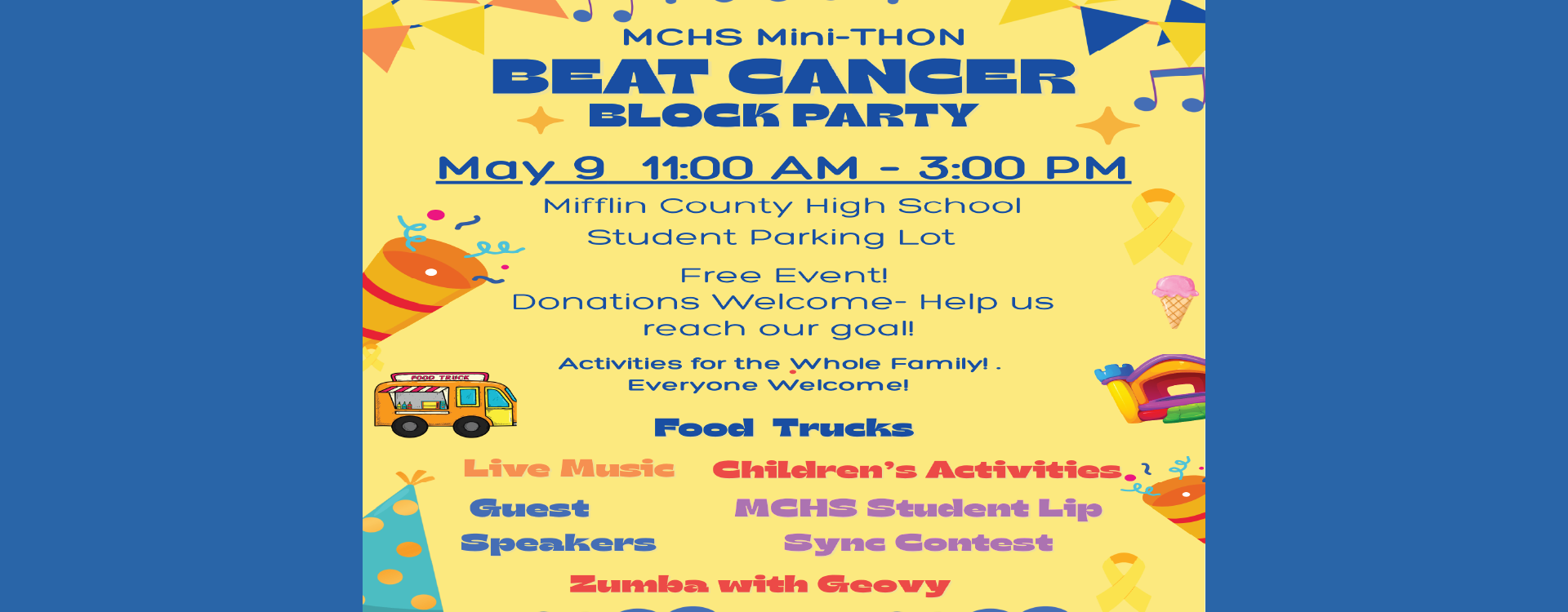 Beat Cancer Block Party, text version in footer
