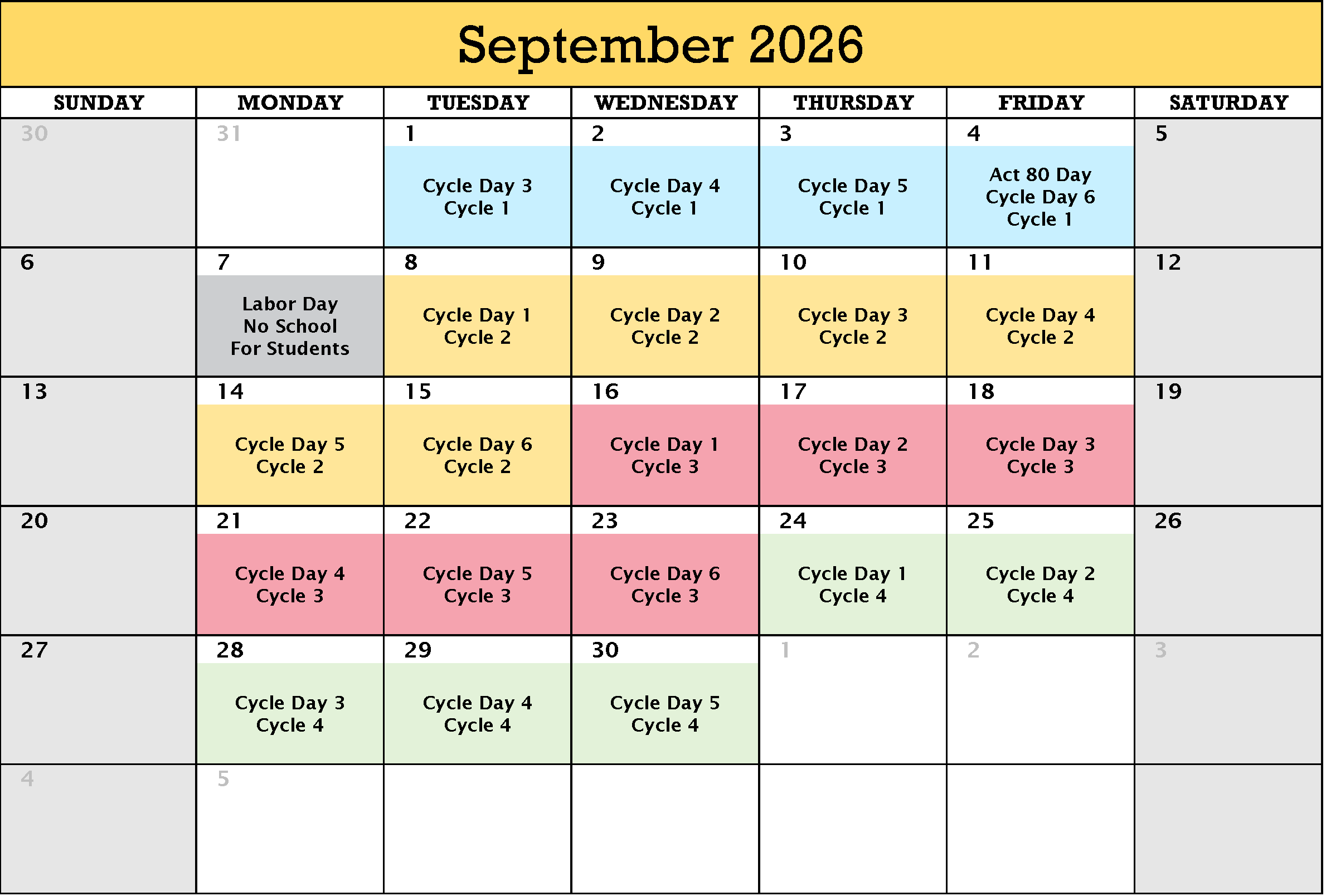 September 2026 Cycle Calendar, pdf below